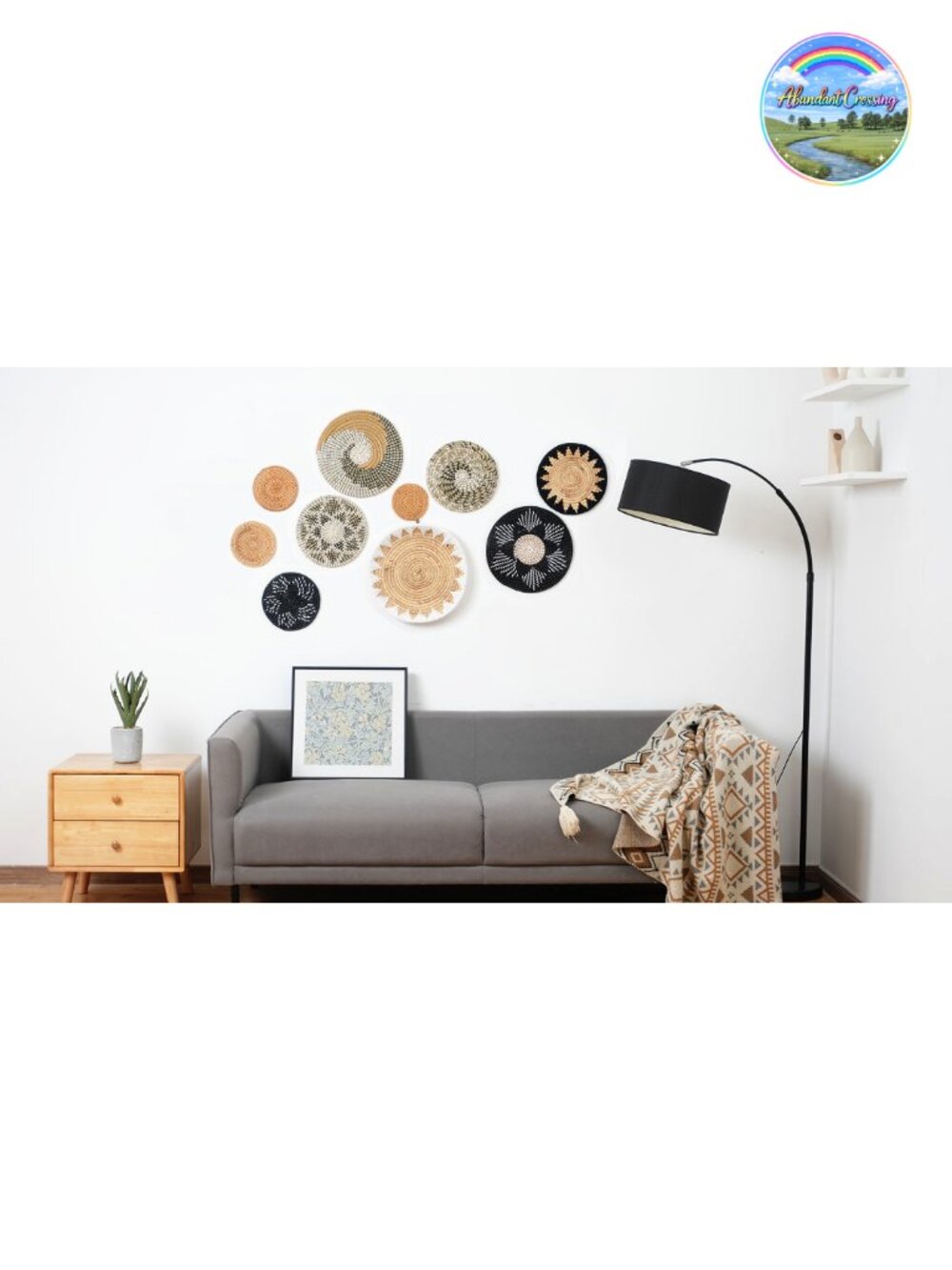 11 Pcs Boho Hanging Wall Basket Decor Handmade Woven Bulrush Art Set - Picture 6 of 6